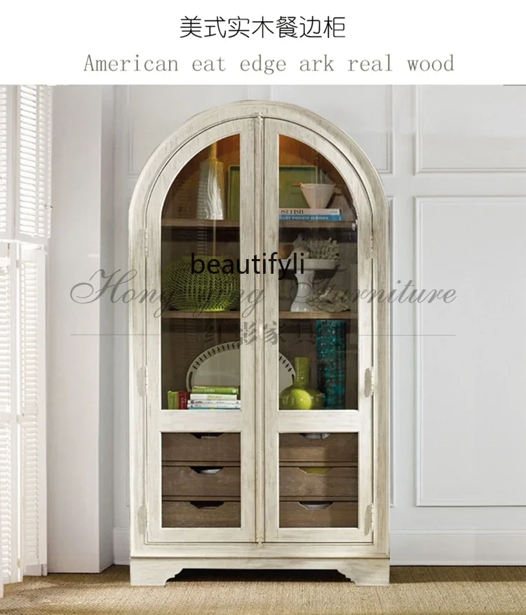 xzAmerican solid wood dining side porcelain French solid wood wine cabinet tea locker