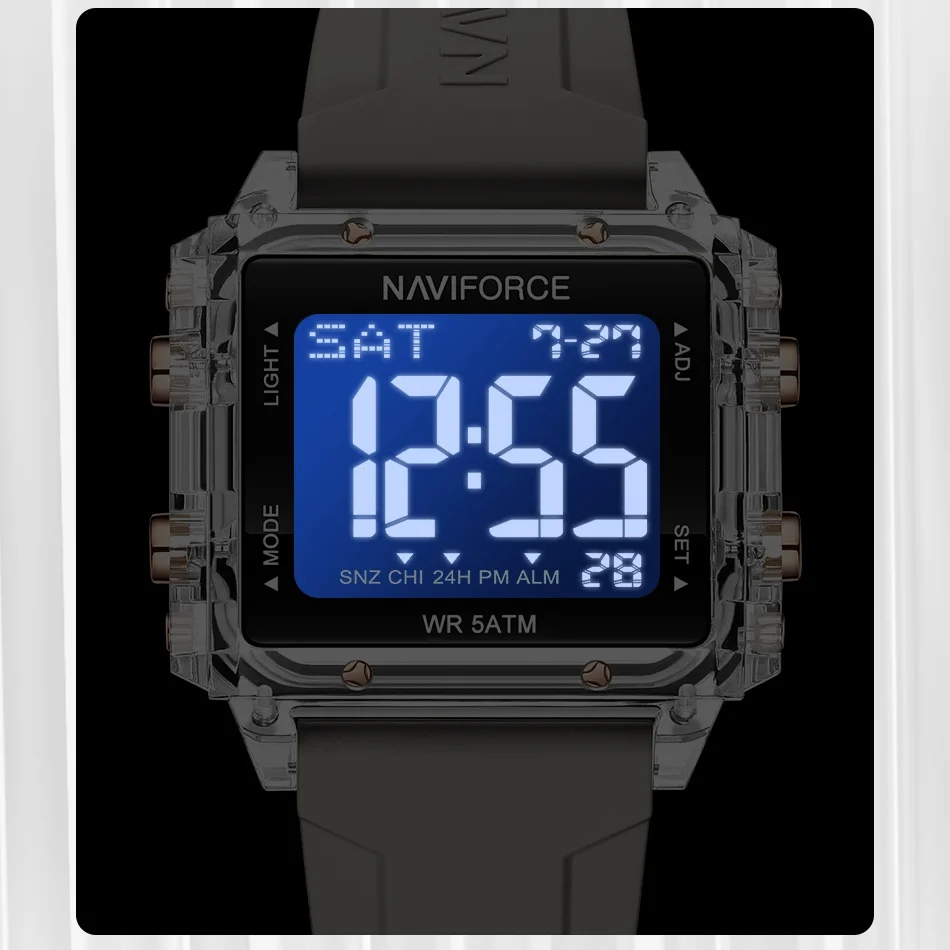 ساعات NAVIFORCE لعرض التاريخ للسيدات، حزام سيليكون كاجوال مقاوم للماء، ساعة يد للسيدات، ساعات إلكترونية رقمية LCD