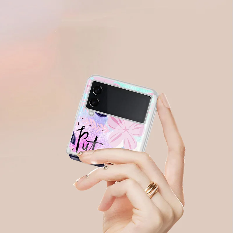 Luxury Tempered Glass Case for Samsung Z Flip 3 4 Case Plating Edge Retro Floral Shockproof Cover for Galaxy Z Flip3 Flip4 Case
