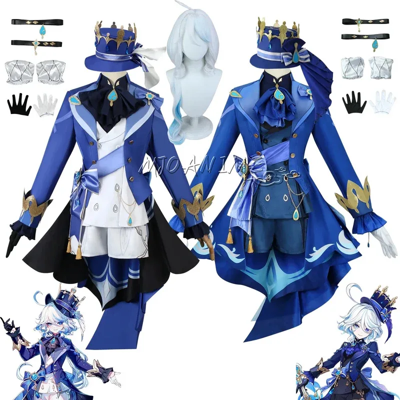 

Anime Game Genshin Impact Focalors Cosplay Furina Hat Wig Hair Full Set Outfit Carnival Women's Outfit Dress Halloween Costume