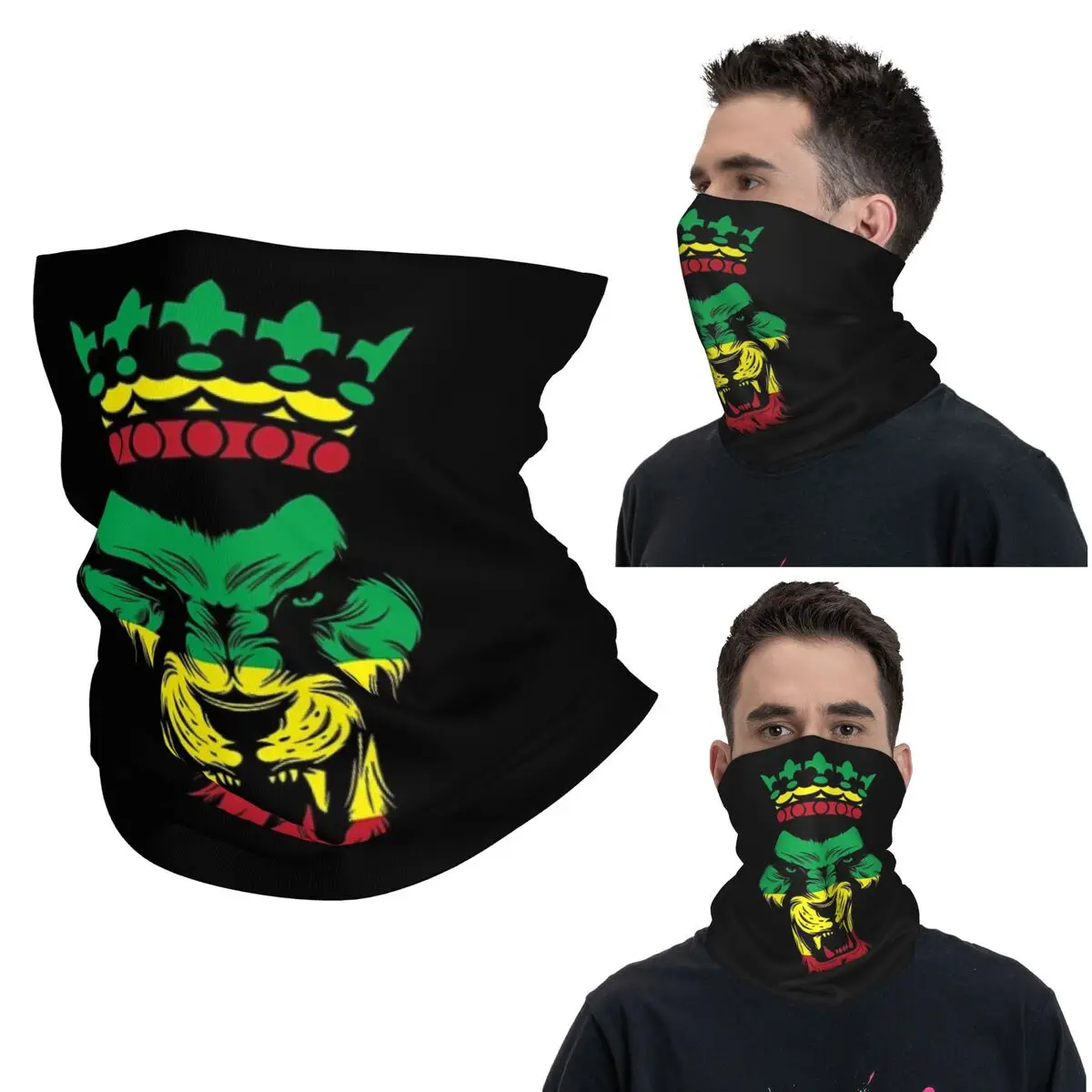 

Rasta Lion Stripe Bandana Neck Cover Printed Wrap Mask Scarf Warm Headwear Riding Unisex Adult All Season