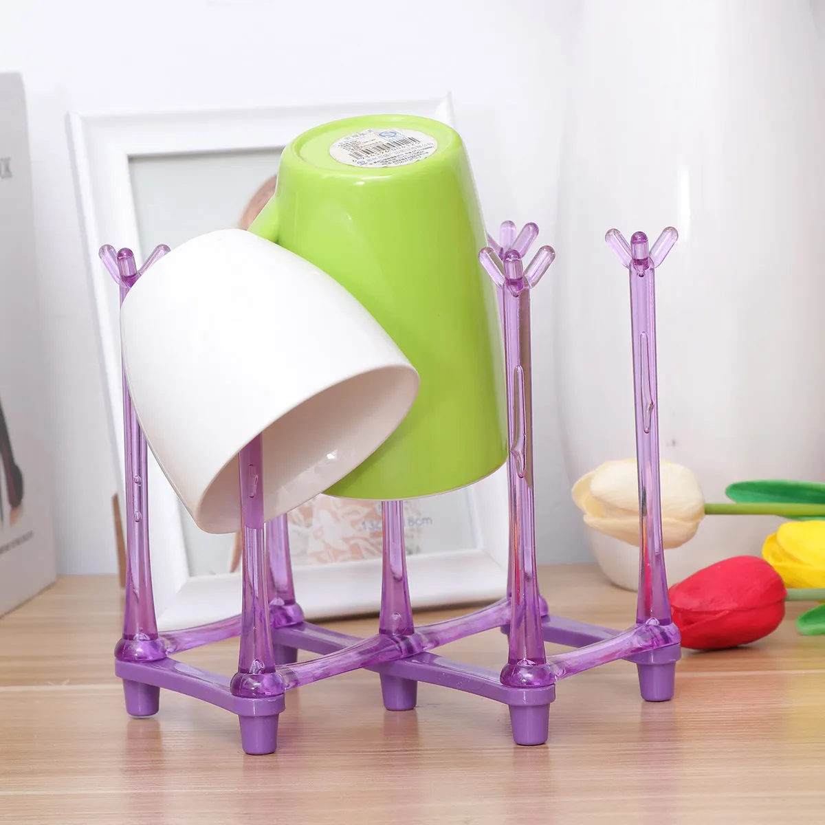 

Foldable Stretchable 7 Sticks Plastic Cup Rack for Kitchen Tabletop Cup Organizer Goblet Mugs Baby Bottle Storage Drainer