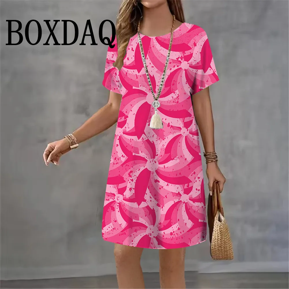 2026 여름 여성 드레스 3D 타이다이 꽃무늬 프린트 반팔 의류 우아한 루즈핏 A라인 드레스 패션 여성 캐주얼 드레스