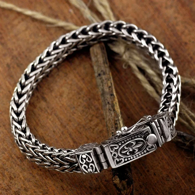 Silver Vintage Bangles Dragon Bone Chain Weaving Bracelet for Women and Men Double chains Buckle Can Wear Banquet Jewelry