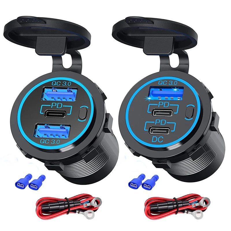 12V RV USB-C Steckdose mit PD Typ-C & QC3.0 Auto-Schnellladegerät Wasserdichter Stromadapter für Auto Boot LKW Motorrad Bus