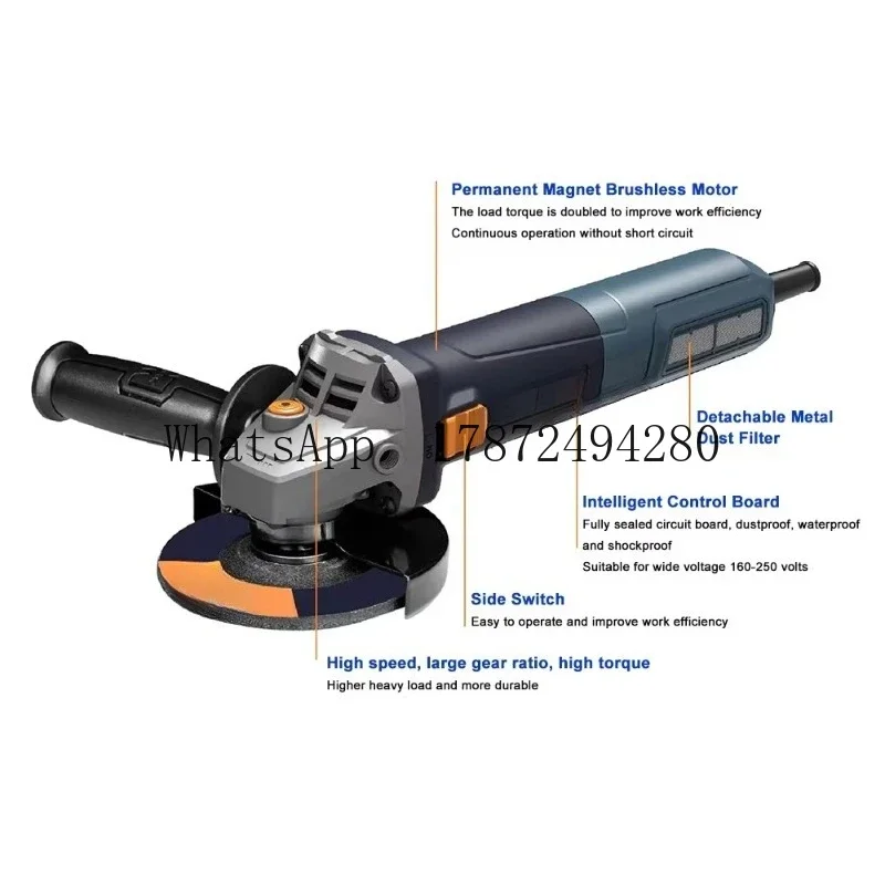 Portable 5 Inch 125mm AC Brushless Angle Grinder CA1013T 1300W 6-Speed 2800-10000RPM Variable Speed Control