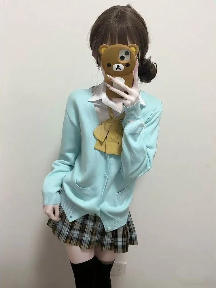 

Японский Sle JK orm Трикотажная верхняя одежда Long Sve Lazy Sle Кардиган Jaet Топ JK клетчатая юбка Комплект женской Faion Ens...