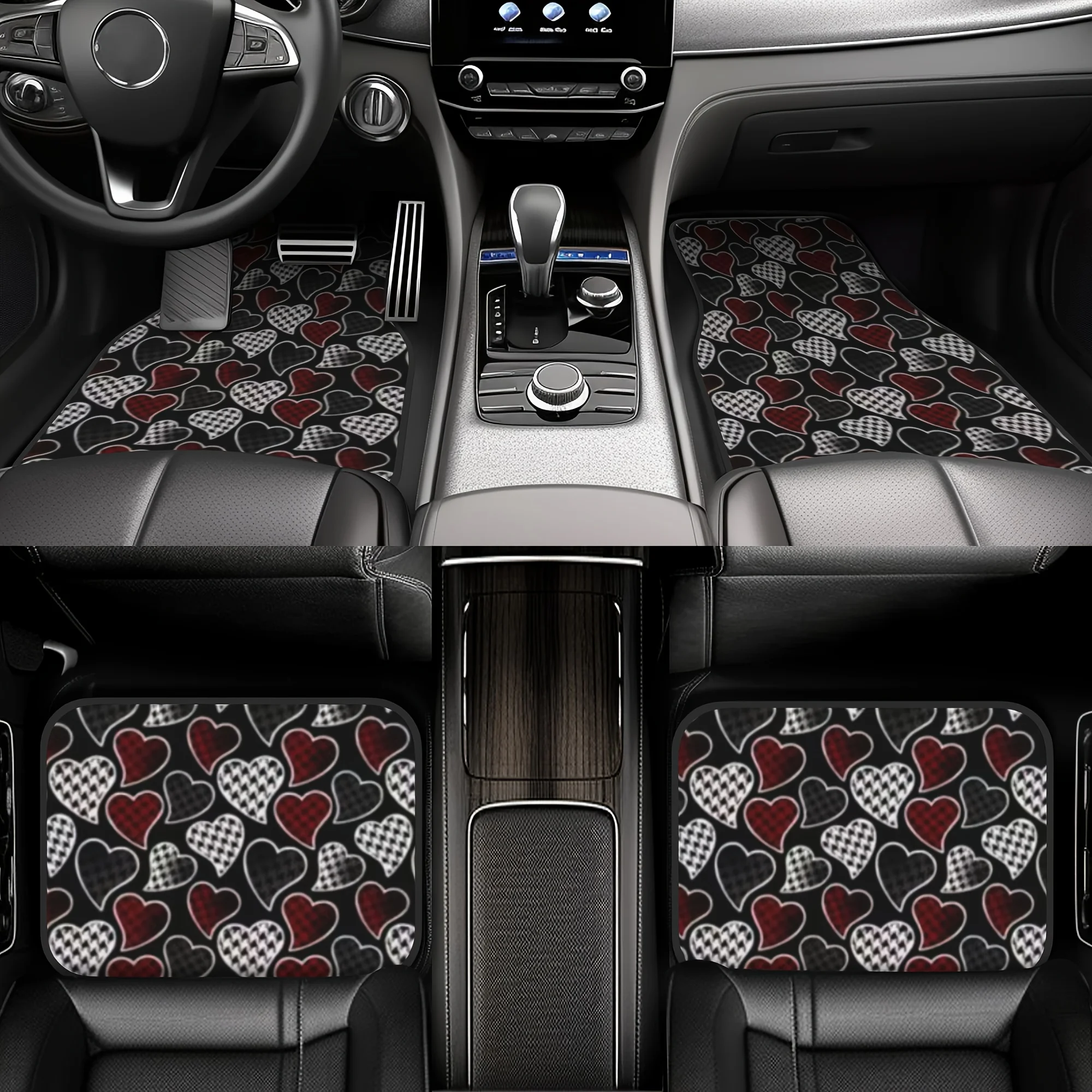 4pcs Birdcage Heart Dark Night Sweet Cool Pattern Car Floor Mat Set - Universal Fit For All Seasons, Vintage Fashion Design - Su