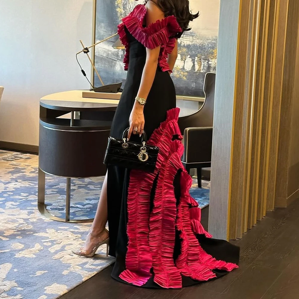 فساتين سهرة حورية البحر مخصصة بطول الأرض قبالة الكتف بدون أكمام فستان حفلات موضة Ruched ثنيات بدون ظهر