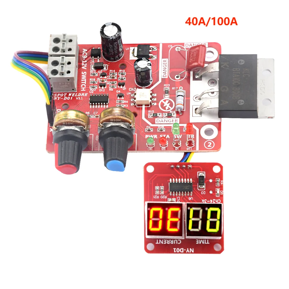 DIY NY-D01 Control Board 40A/100A Spot Welding Machine Control Board Welder Panel Adjust Time Current Digital Display