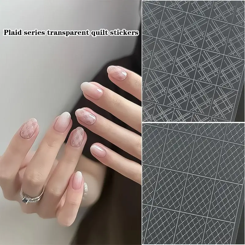 【B】French Stripe Rhombus Hollow Out Nail Art Stickers Template Stamp Manicure Decals Nail Charm Decoration DIY