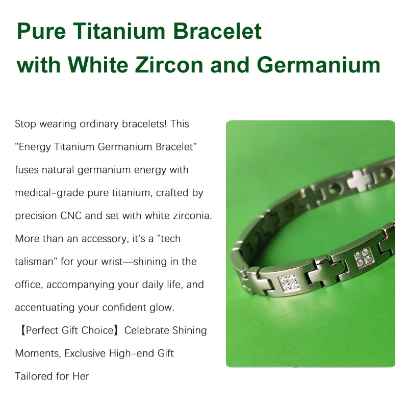 Gift for Girlfriend Pure Titanium Bracelet with Metal Germanium and White Zircon Women Birthday Valentine Anniversary Jewelry