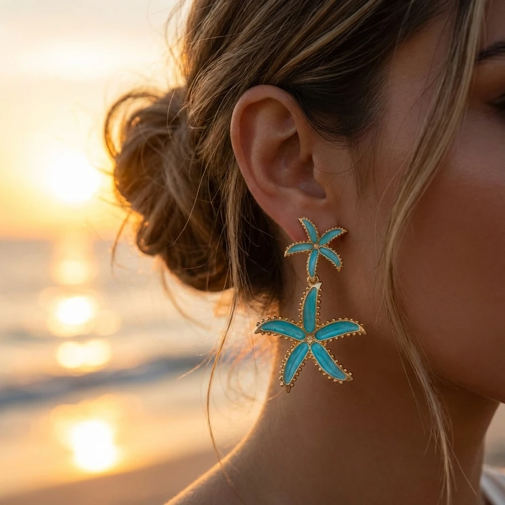 Double Starfish Stud Earrings Ocean Theme Summer Beach Vacation Ear Jewelry Minimalist Accessories for Women