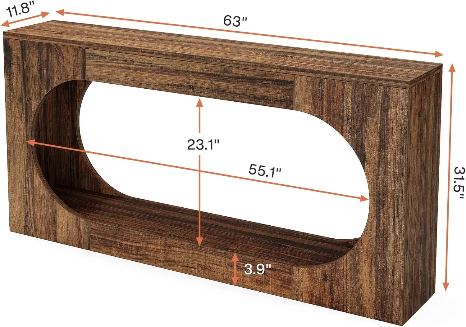 Console Table, 63 Inches Narrow Sofa Entryway Table with 2-Tier Storage Shelf, Wood Hallway Behind Couch Table Accent Table for