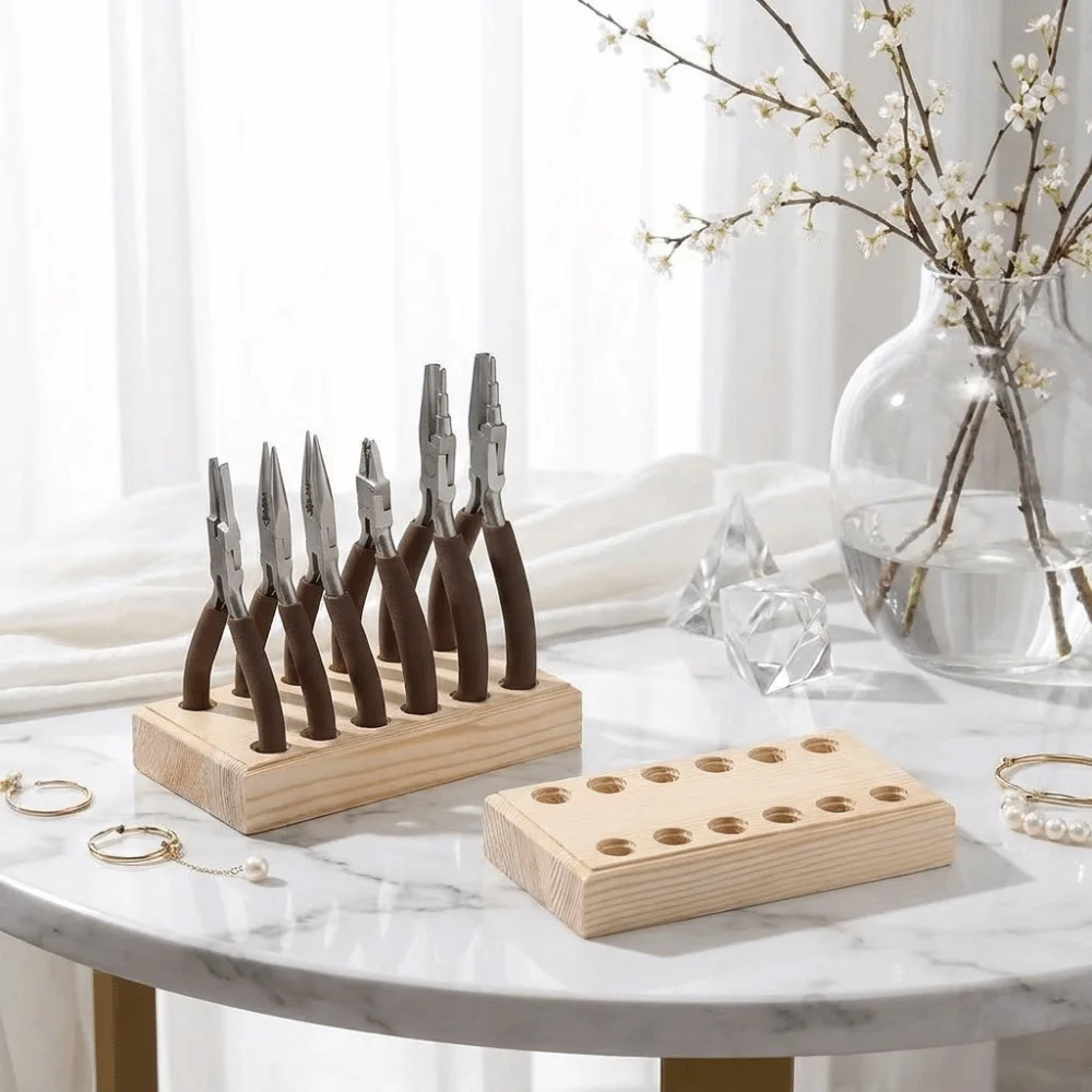 

Wooden Pliers Storage Holder Non Slip Mini Multi-slots Wood Stand Space Saving Anti-loss Wire Cutters Holder Workshop Storage