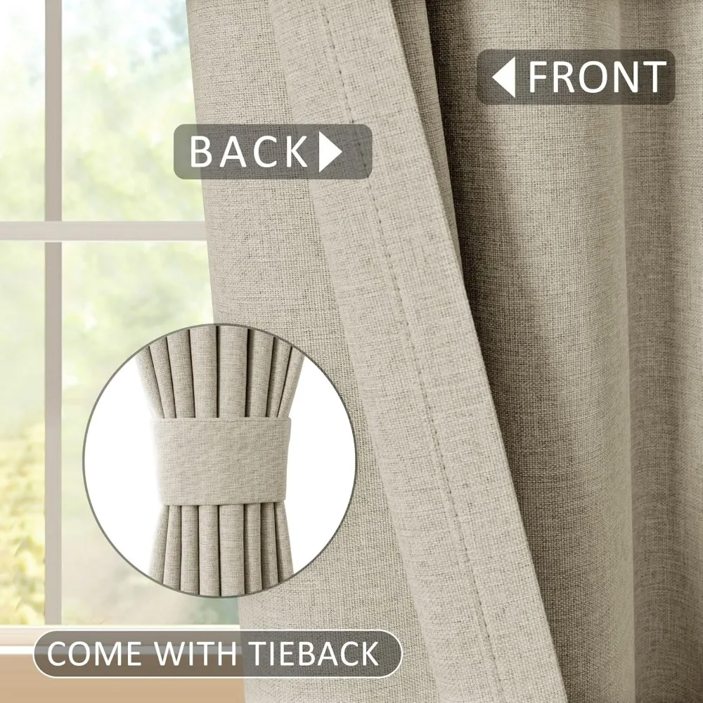 Extra Long Full Blackout Curtains 20ft Beige Linen Pinch Pleated with Hooks and Tieback for High Ceilings