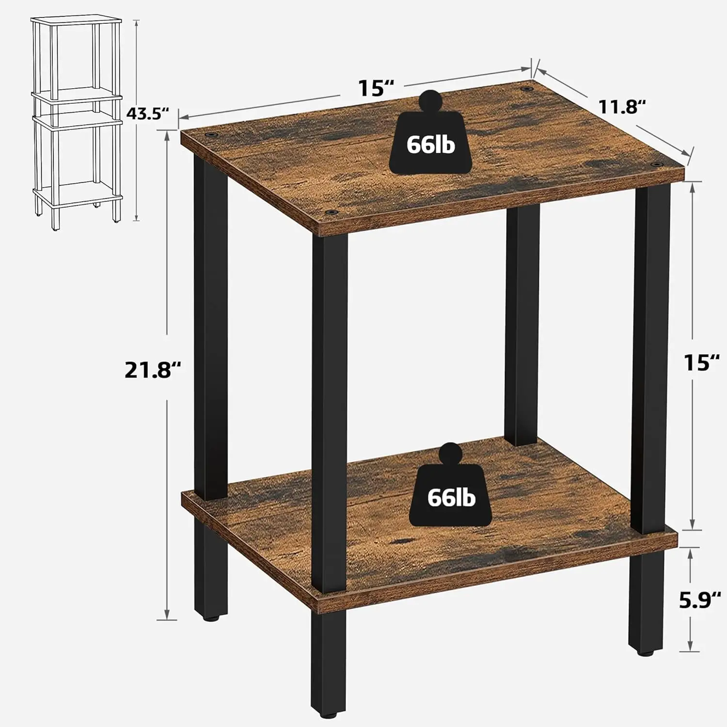 End Table, Set of 2, Side Table, Nightstand, 2-Tier Storage Shelf, Sofa Table for Small Space