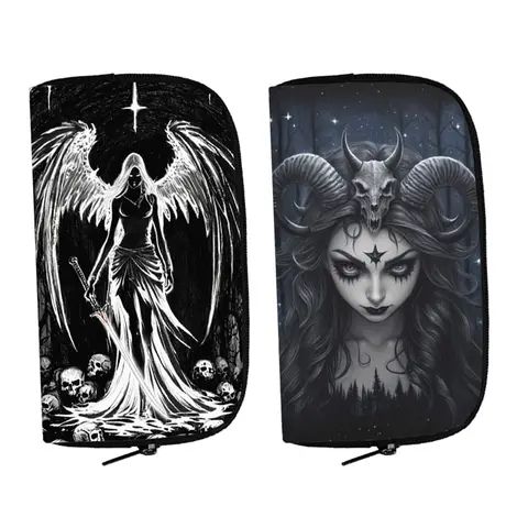Punk Black Angel and Demon Print portafoglio donna borsa ID carta di credito borsa per soldi portafoglio lungo porta telefono pochette da donna