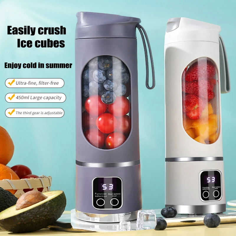 Juice Cup Portable Multi-functional 450ML Wireless Electric Juicer Ice Crusher USB Charging 12 Blades Personal Blender with LED