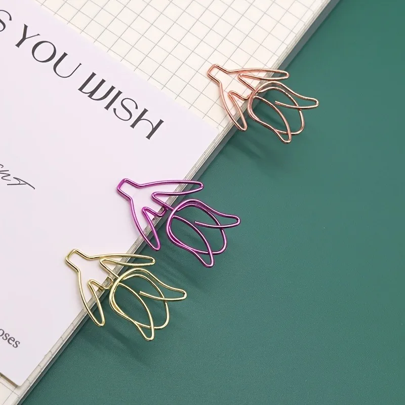 40 قطعة مشبك ورق توليب زهرة إبداعية كرتونية لطيفة قرطاسية مشبك ورق على شكل مكتب مشبك ورق معدني #3