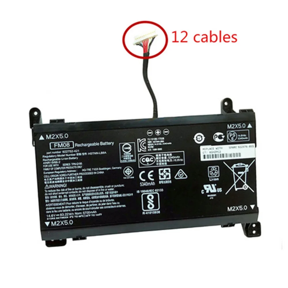 14.6V 83.22Wh 5340mAh Original FM08 Laptop Battery For HP OMEN 17-an013TX 17-an014TX TPN-Q195 HSTNN-LB8B TPN-Q195 12 Cables