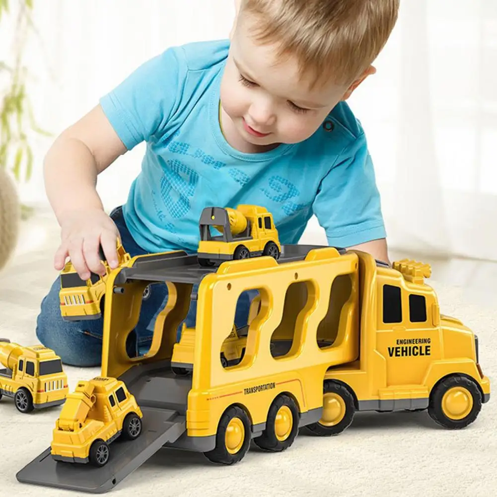 

Pull Back Car Toy Double Layers Drive Construction Vehicle Toy with Music Light Movable Joints Pull Back Cars Funny for Boys