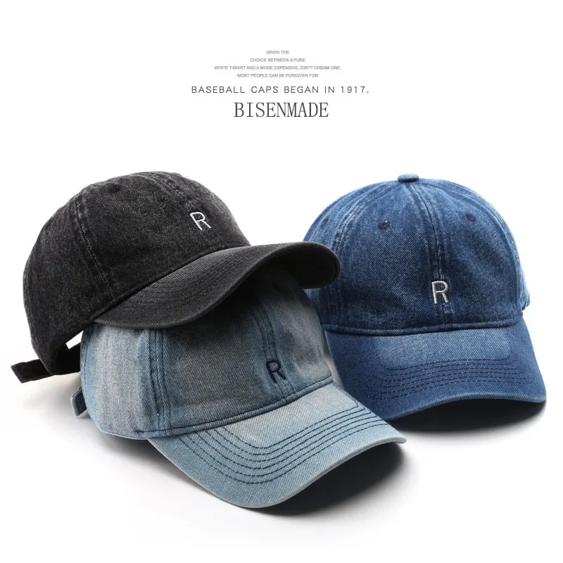 

Baseball Cap Fashion Street Male Sports Washed Denim Do Old Peaked Cap Outdoor Letters R Embroidery Female Sun Protection Hat