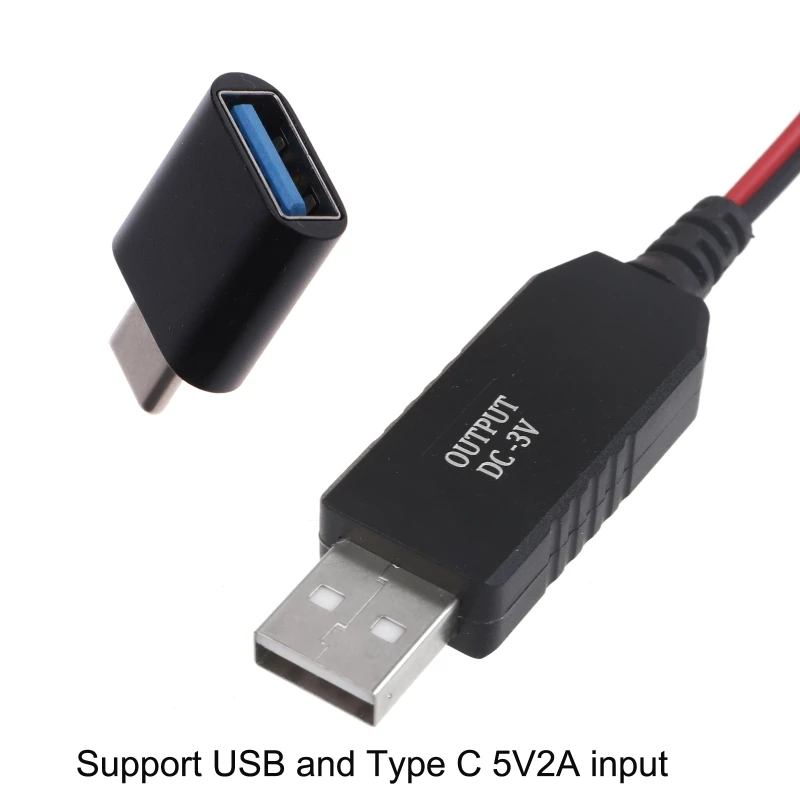 DX62 USB to 3V CR2032 Battery Charging Cable with Type-C Adapter Repalce CR2032 3V Battery for CR2032 Powered Devices