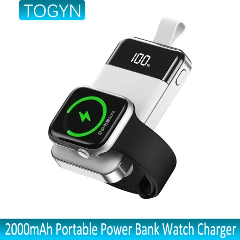 

TOGYN 2000mAh Portable Power Bank Watch Charger Magnetic Wireless Charging Powerbank for Apple Watch 1-10 SE External Battery