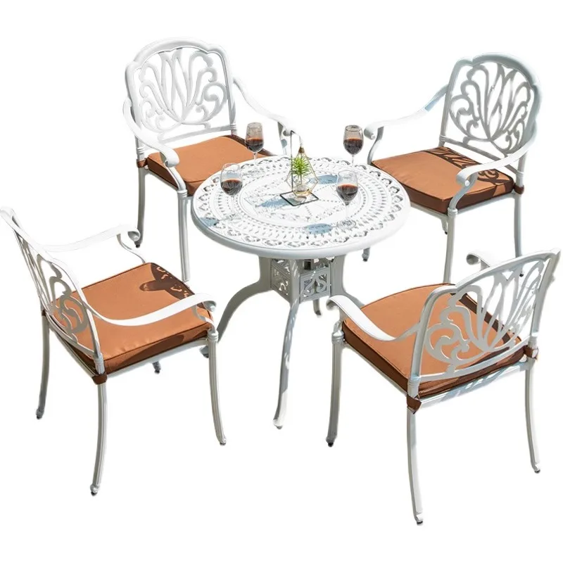 Outdoor cast aluminum tables and chairs Outdoor garden Terrace tables and chairs Five-piece set White courtyard wrought iron cas