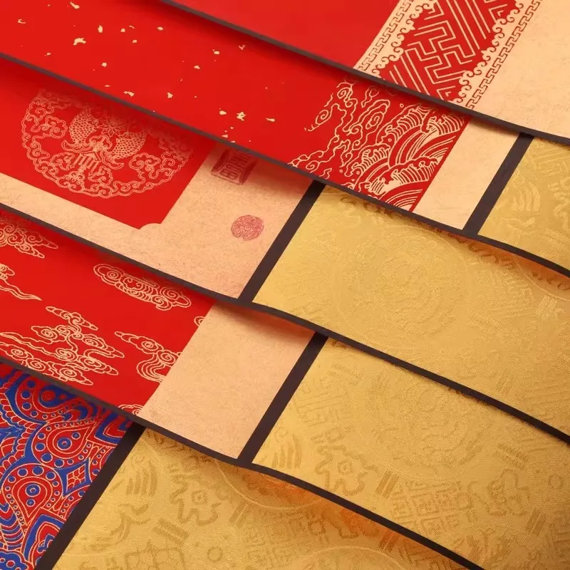 Traditional Chinese Mini Scroll Red Color Batik Calligraphy Paper Semi-ripe Xuan Rice Paper Blank Wall Scroll 32x130 cm