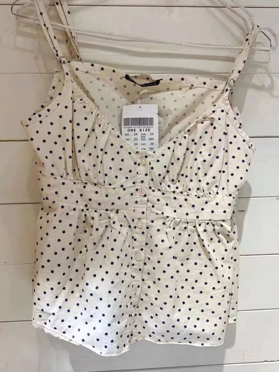 Camisola de lunares para mujer, camisetas sin mangas con botones y cuello de pico Sexy para mujer, Top informal elegante Y2k Chic