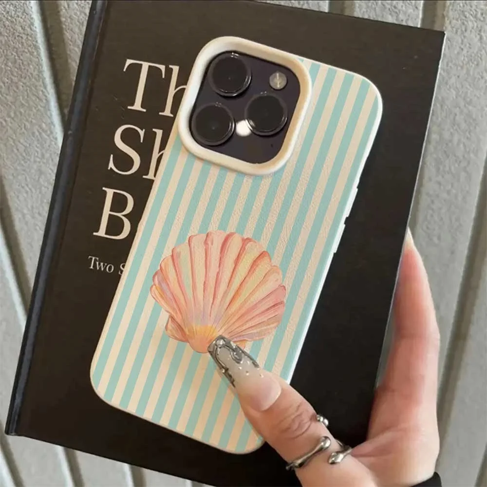 Minimalistische Bunte Muschel-Linien Handyhülle für iPhone 17 16 15 14 13 12 11 Pro Max 16 15 Plus XR Silikon Matt Stoßfeste Hülle – Detail 5