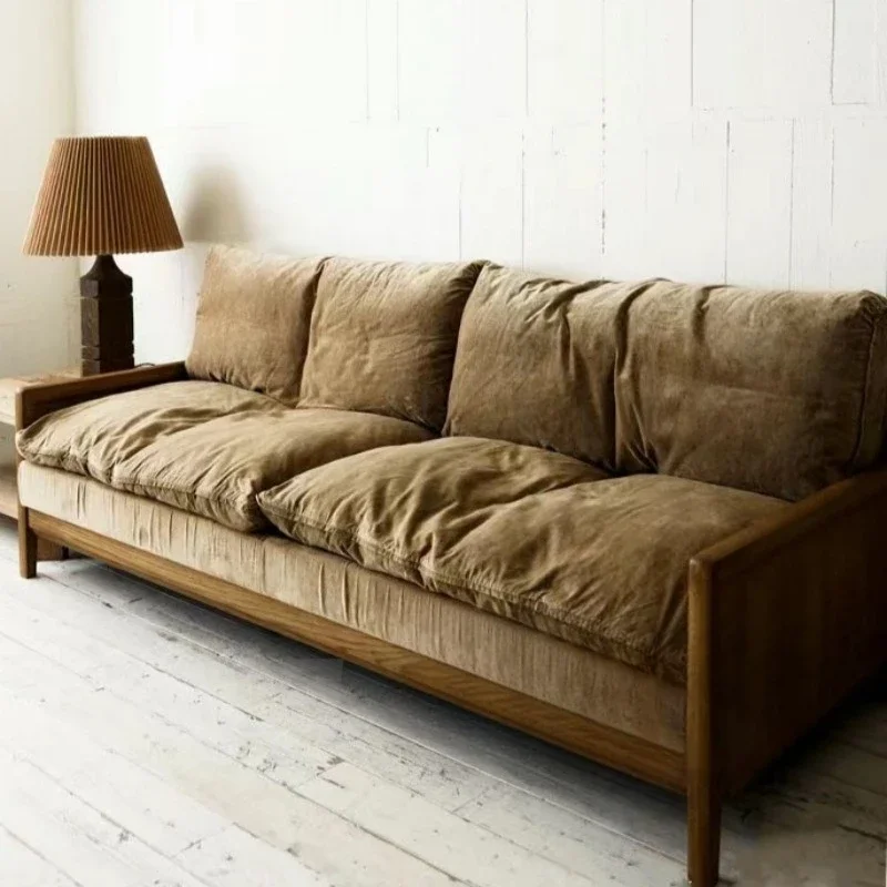 Log wind mercerized velvet three-person sofa small apartment studio designer home sofa