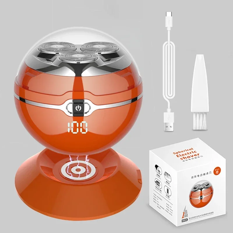 Electric Spherical Shaver For Men Wireless Charging 3D Floating Blade Head Mini Travel Rechargeable Beard Razor With Safety Lock