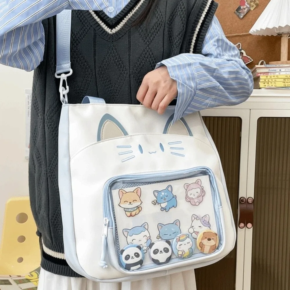 

Сумка-рюкзак на молнии Kawaii Cat Itabag из нейлона для хранения мерча айдолов, с прозрачным карманом, хлопковая, модная, для путешествий