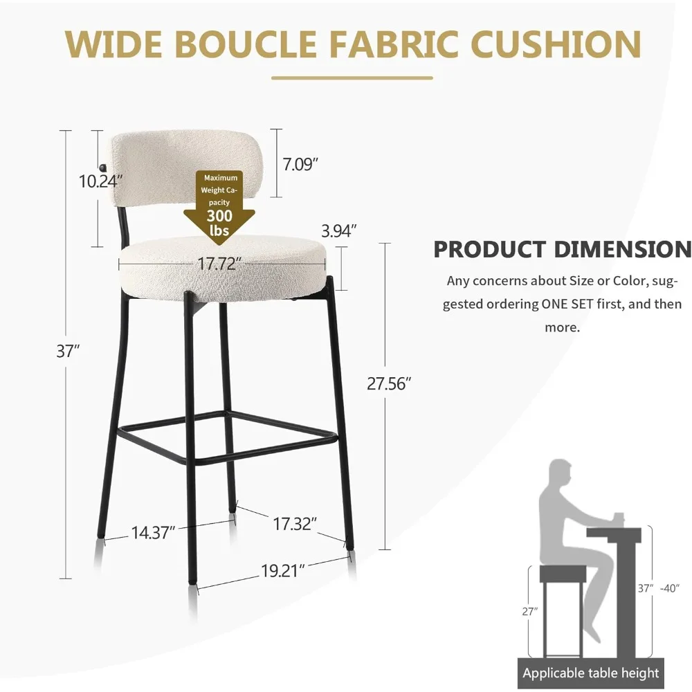 طقم كراسي بار مكون من 2، قضيب بارتفاع عداد بوكل 28 بوصة، كراسي بار حديثة، مقاعد بار منجدة مع ظهر #2