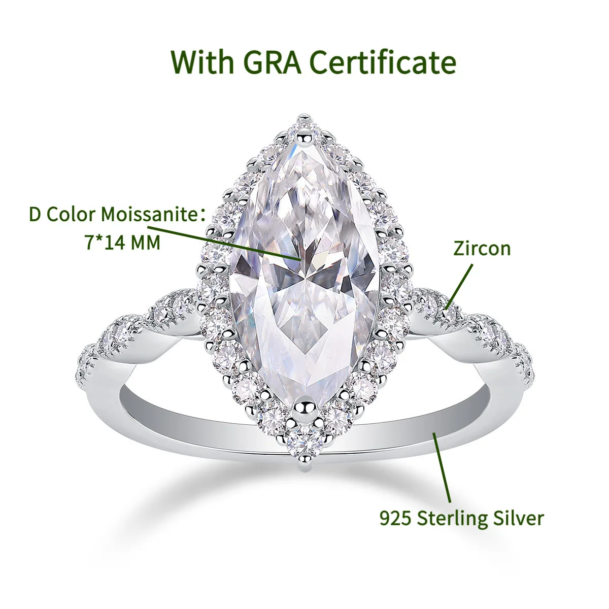 TY 3 Carat Marquise Moissanite Ring 925 Sterling Silver for Women Luxury Engagement Ring Couple Ring VVS1 Fine Jewelry with GRA