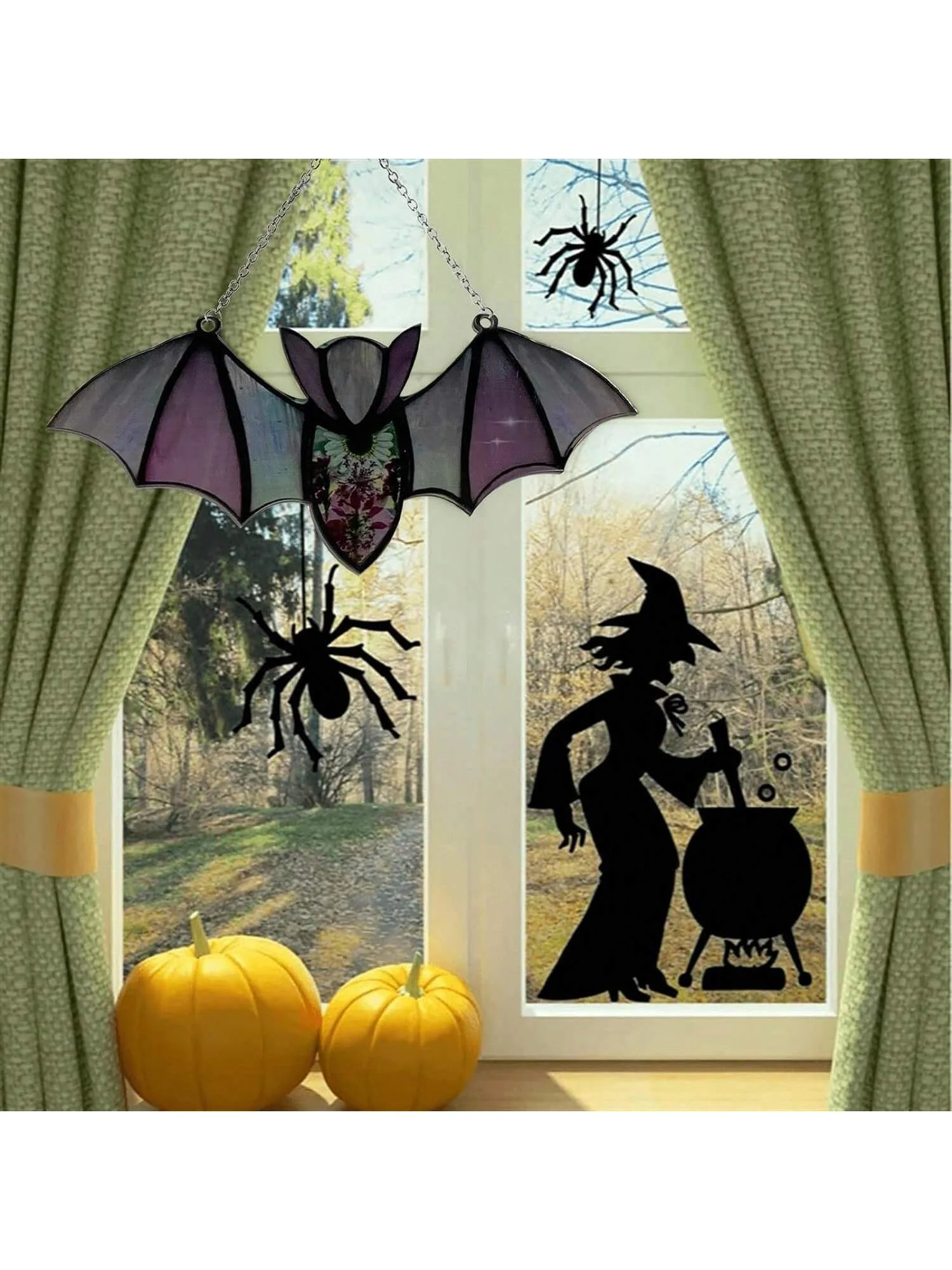 Halloween Decor Acrylic Stained Bat Suncatcher Hanging Ornament Goth Car Accessories Bat Car Hanging Accessories Gift for Women