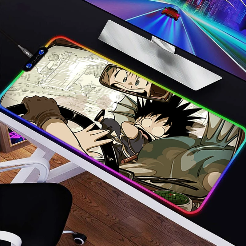 LED RGB Mauspad Gummi HD Mousepad Muster Spiel Pad Dragon Ball PC Zubehör Schreibtisch Matte Rutschfeste Tisch Matte Büro Tastatur Pad