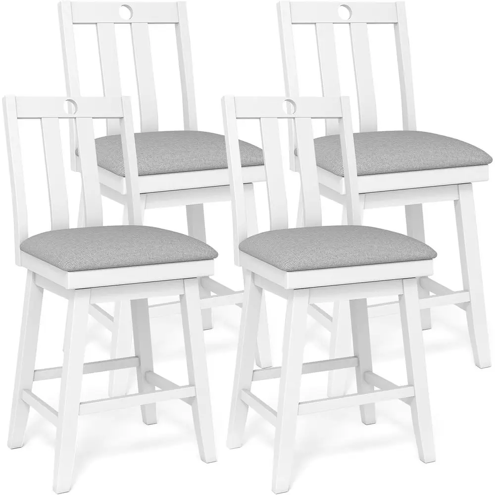 

Набор из 4 вращающихся барных стульев, высота для барной стойки, с мягкими сиденьями, из каучукового дерева, с решетчатой спинкой, подходит для кухонных островов или