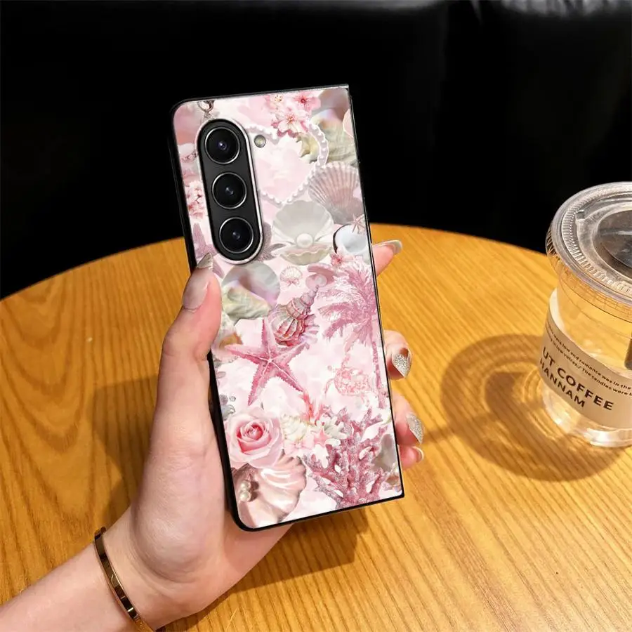 Phone Cover Case for Samsung Galaxy Z Fold 8 Ultra ZFold5 ZFold4 ZFold6 Z Fold 7 6 5 4 3 ZFold3 ZFold7 Pink Palm Print