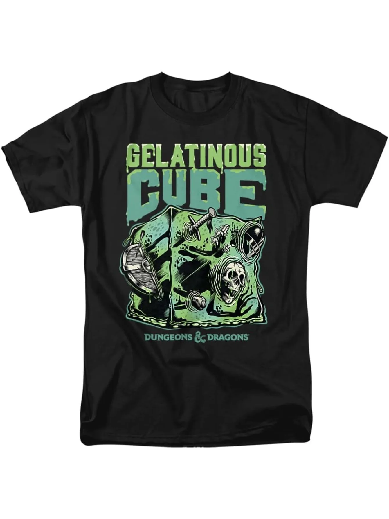

Men'S Plus Size Vintage Cotton T-Shirt Black 'Gelatinous Cube Dungeons Dragons' Print Casual Crewneck Short Sleeve