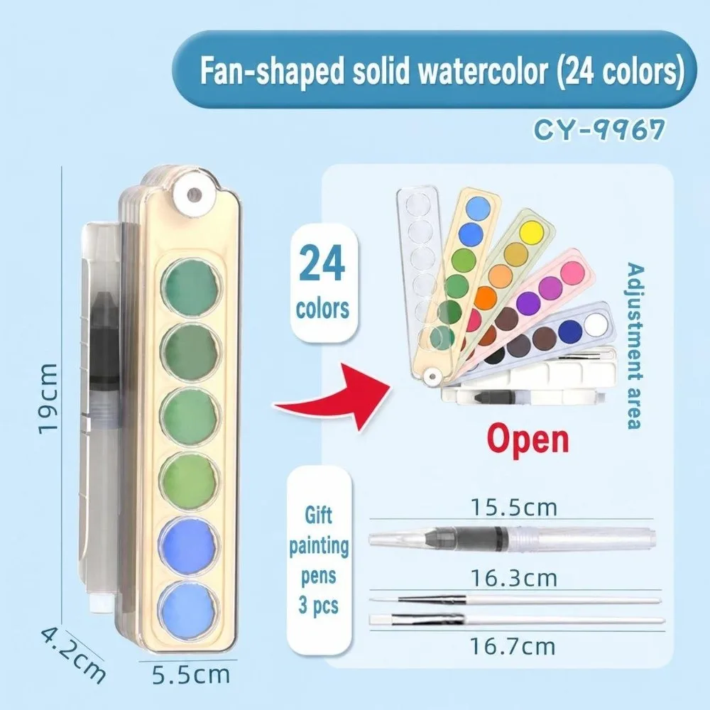 Foldable Solid Watercolor Set 12/18/24/36 Colors Fan Shape Watercolor Pigment with Water Brush Painting Pigment Kit