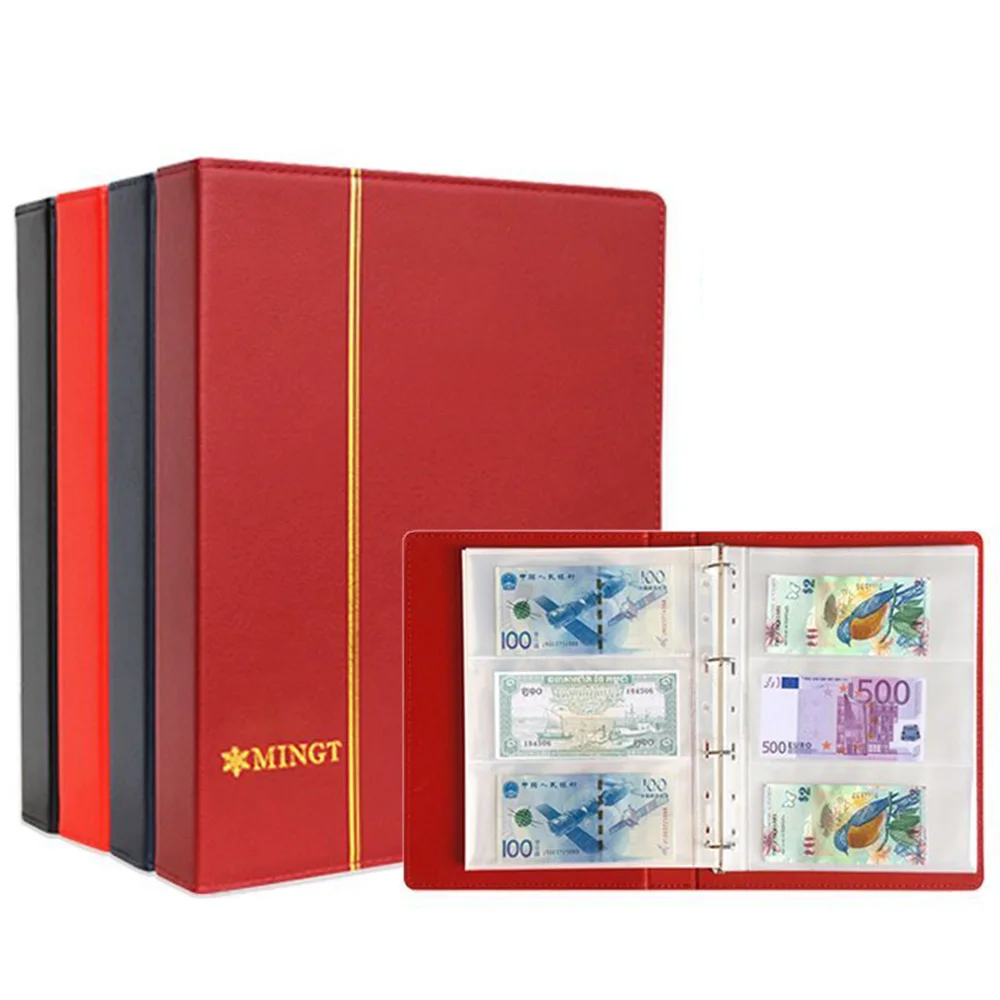 New 60pages Paper Money Banknote Collection Album Leather Bill Currency Cash Collection Binder Storage Book Double Sided 3 Slots