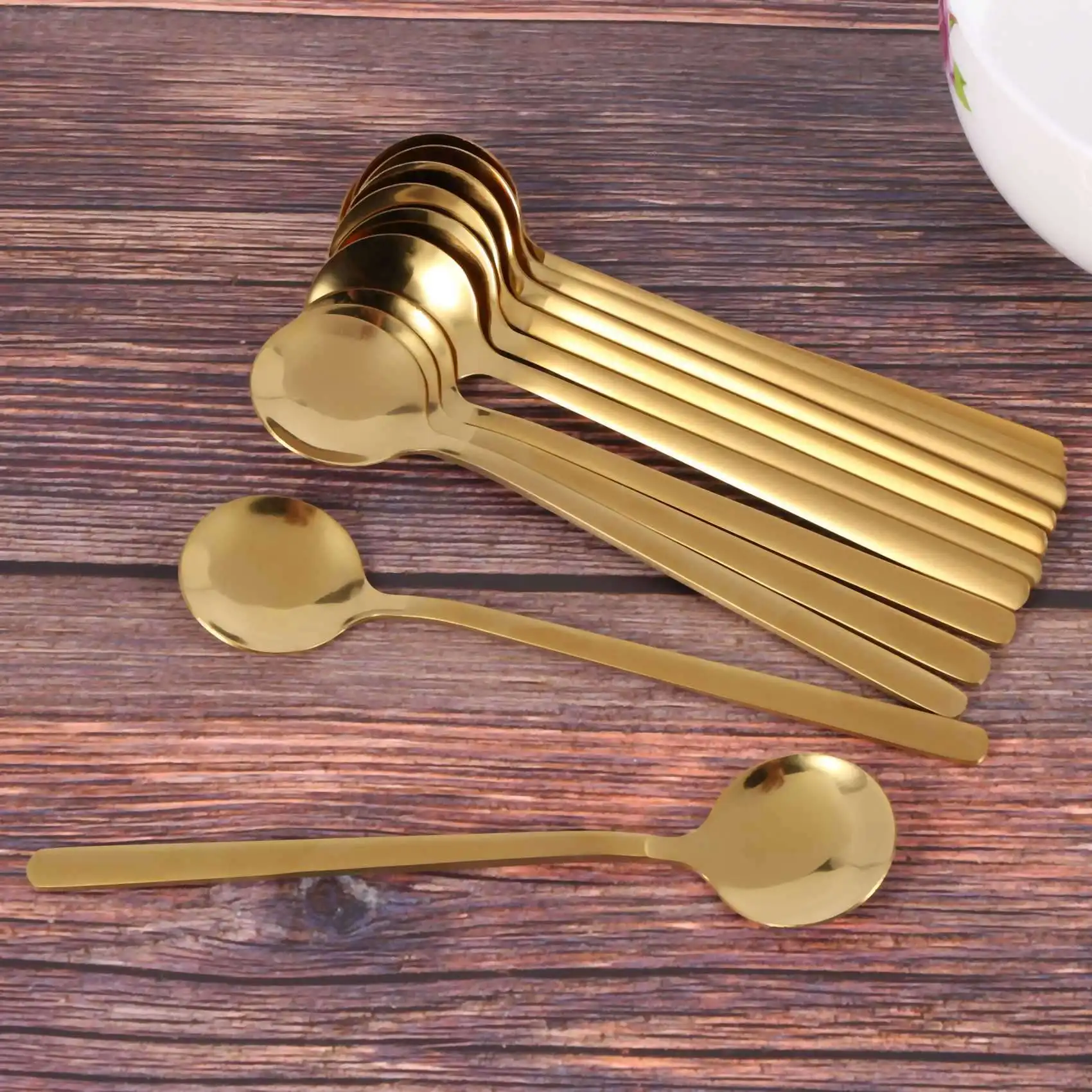 FAST-72Pcs Round Shape Coffee Spoon Stainless Steel Mini Teaspoons Sugar Dessert Spoon Ice Cream Soup Spoon Kitchen (Gold)