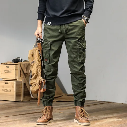 Imagen 1 del producto Pantalones Cargo de moda de primavera y otoño para hombre, ajustados, leggings, pantalones rufianos y guapos, pantalones americanos con múltiples bolsillos, v para exteriores
