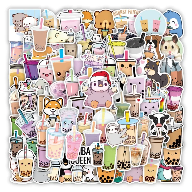 100pcs 만화 귀여운 우유 차 개인화 된 낙서 장식 스티커