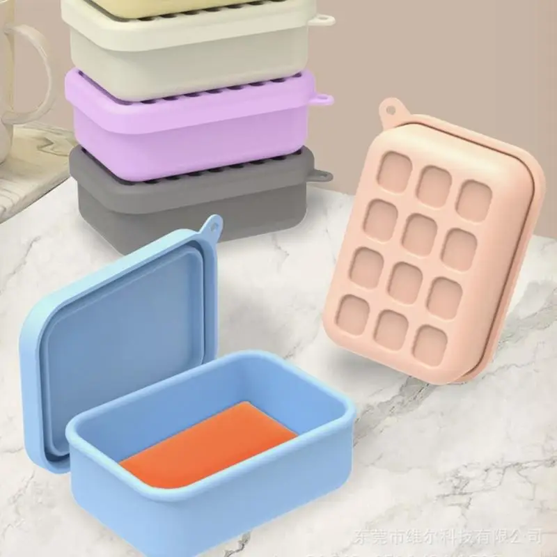 Hygienic Silicone Soap Dish Storage Box Nonslip Design with Lid and Quick Drainage Layer Bathroom Organizers Essential 
