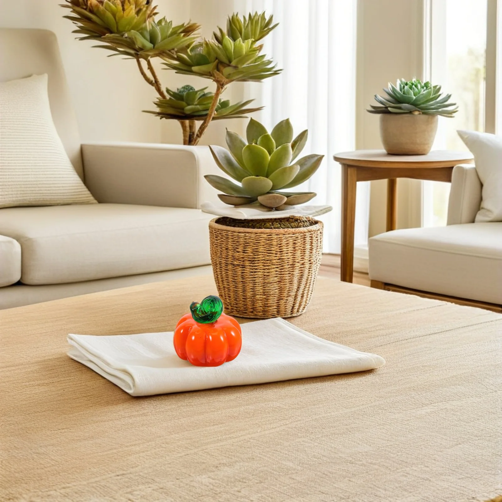 

Miniature Hand Blown Glass Pumpkin Glossy Crystal Ornament Seasonal Decorative Pumpkin Home Desktop Car Interior Table Decor